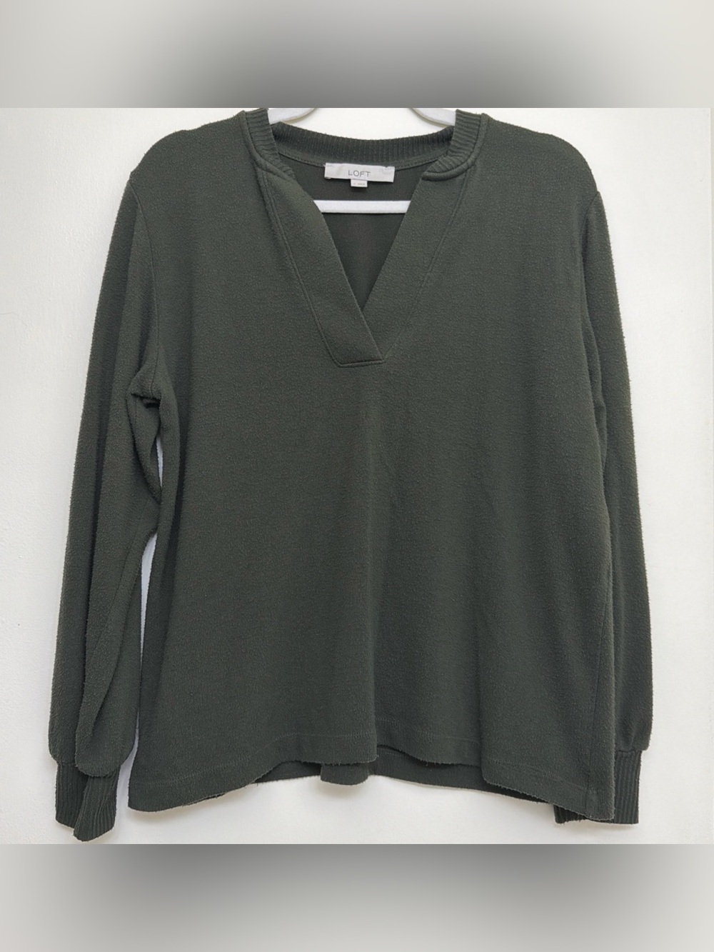 LOFT Deep Olive Green V-Neck Pullover Sweater